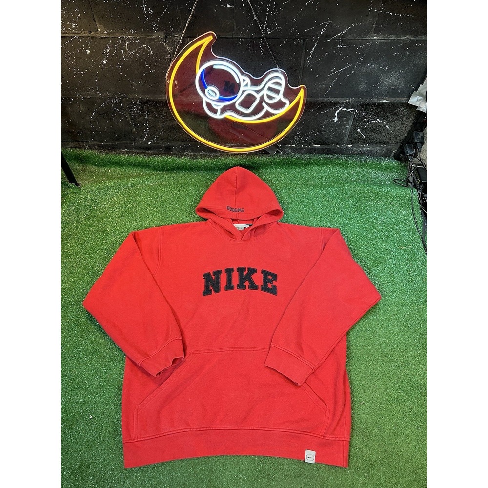 Vintage Nike Y2k Red Mens Hoodie Sweatshirt size XXL Gray Tag Big Logo
